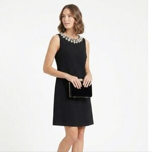 White House Black Market Black Sleeveless Rhinestones Embellished Cocktail Dress